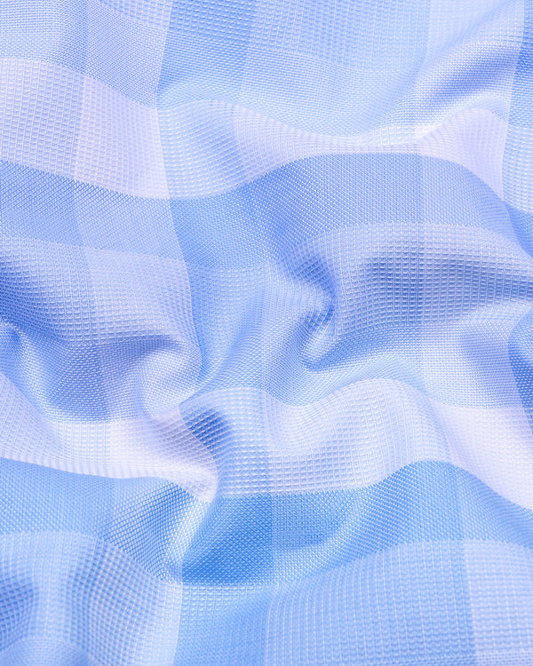 Canxa Blue With White Waffle Dobby Check Shirt