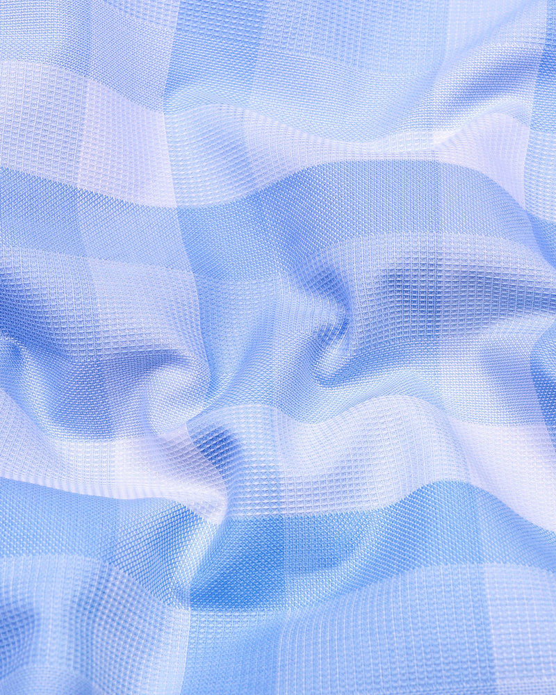 Canxa Blue With White Waffle Dobby Check Shirt