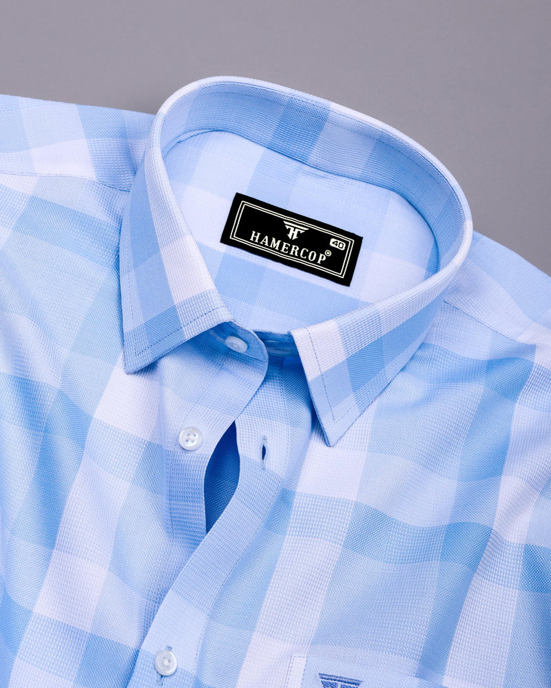 Canxa Blue With White Waffle Dobby Check Shirt