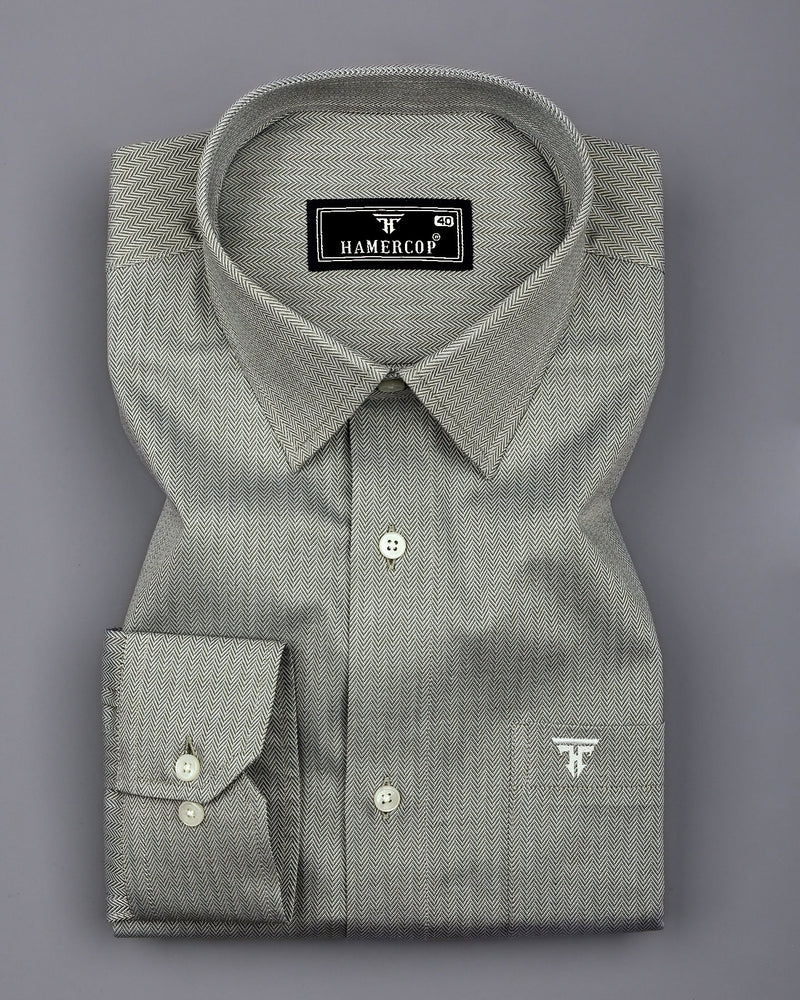 Pestry Green With White Stripe Premium Giza Shirt