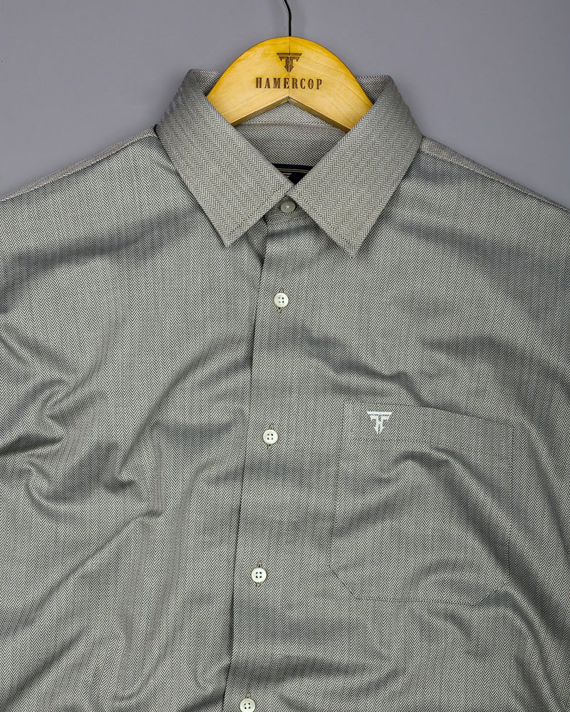 Pestry Green With White Stripe Premium Giza Shirt