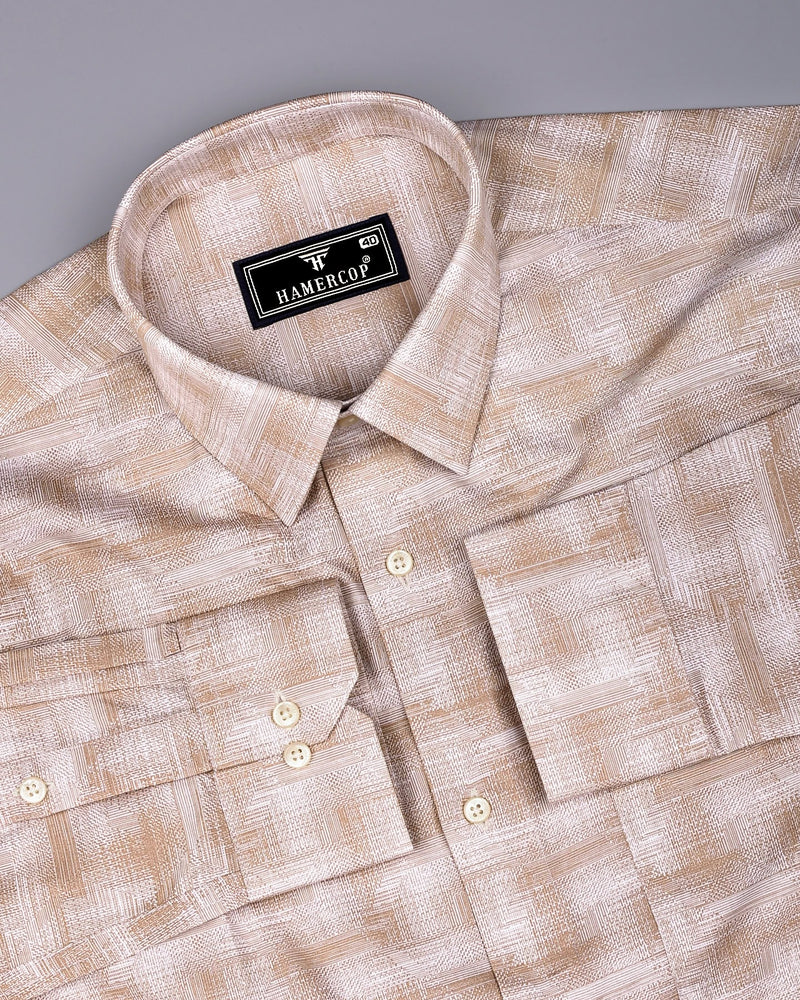 Wuhan Cream White Printed Formal Cotton Shirt