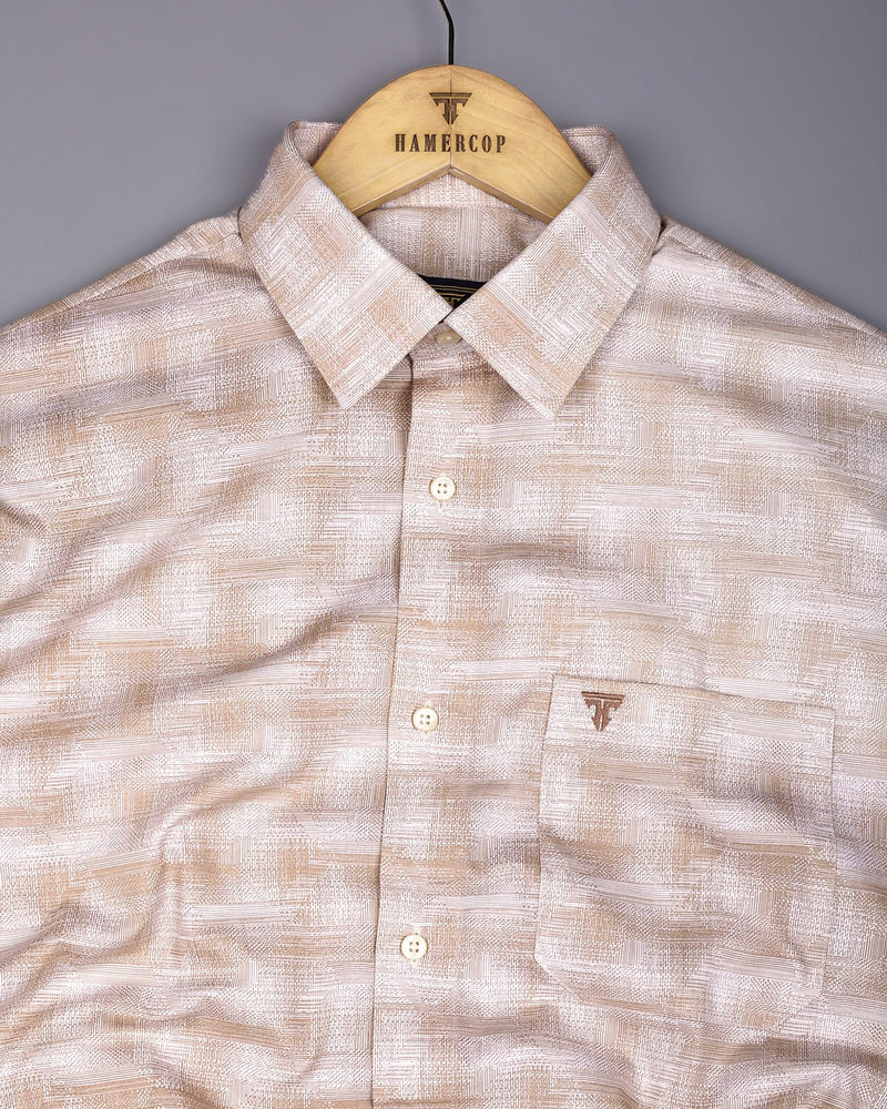 Wuhan Cream White Printed Formal Cotton Shirt