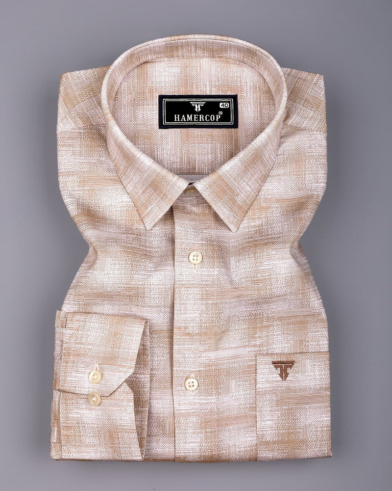 Wuhan Cream White Printed Formal Cotton Shirt