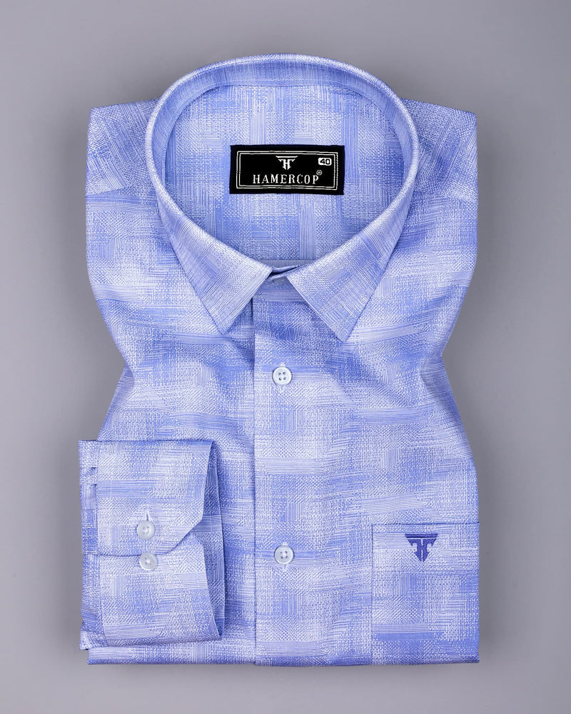 Wuhan Blue White Printed Formal Cotton Shirt
