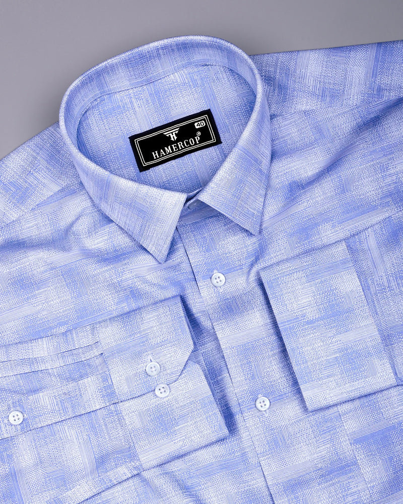 Wuhan Blue White Printed Formal Cotton Shirt