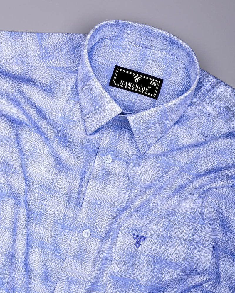 Wuhan Blue White Printed Formal Cotton Shirt