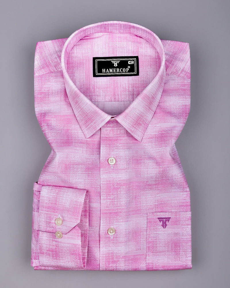 Wuhan Pink White Printed Formal Cotton Shirt