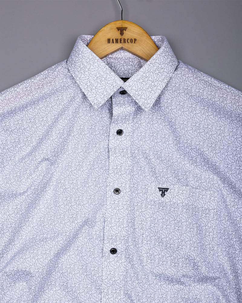 Gray Leaf Printed White Cotton Shirt