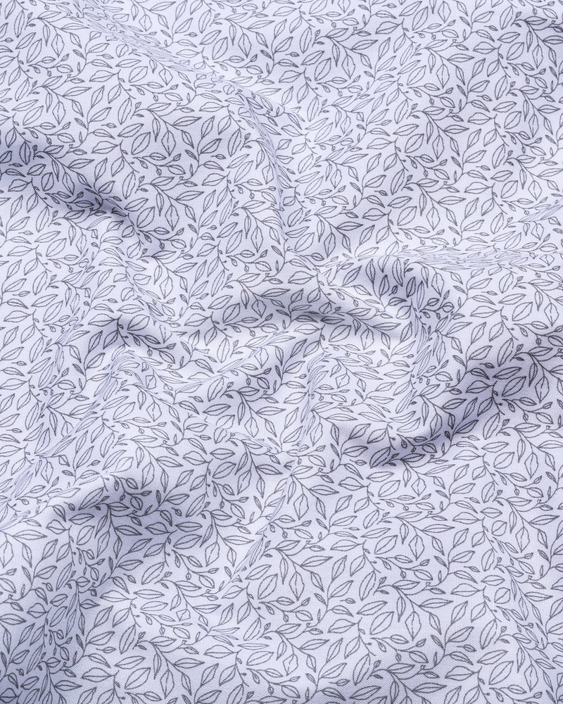 Gray Leaf Printed White Cotton Shirt