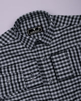 Black With Gray Plaid Flannel Brushed Check Cotton Shirt