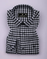 Black With Gray Plaid Flannel Brushed Check Cotton Shirt