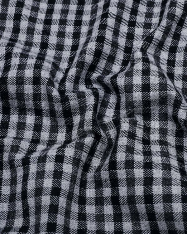 Black With Gray Plaid Flannel Brushed Check Cotton Shirt