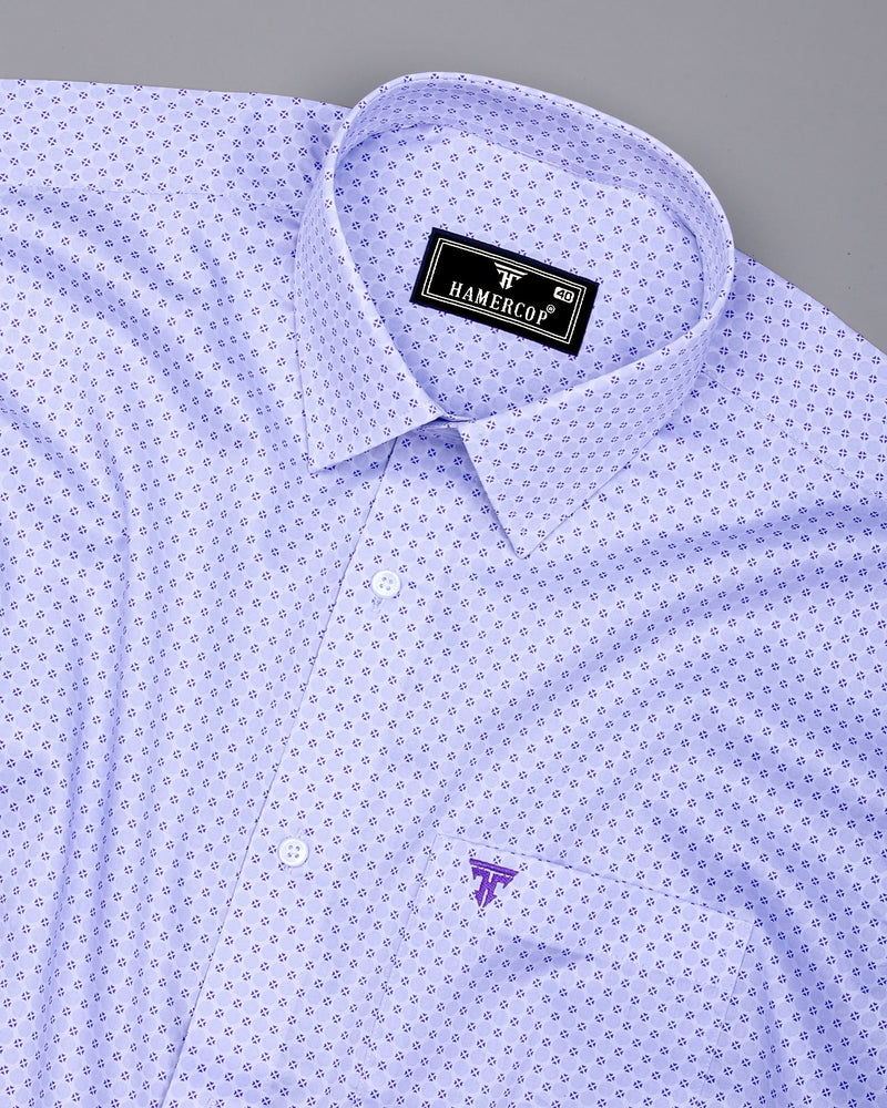 Meton SkyBlue With Gray Printed Formal Cotton Shirt