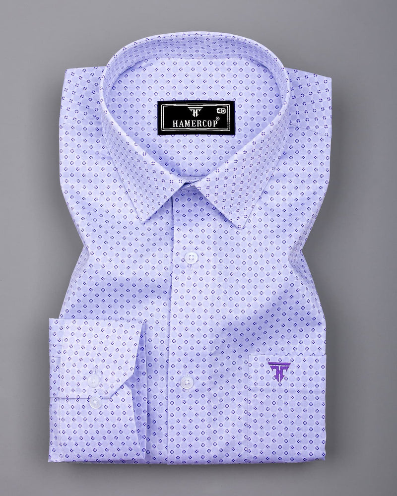 Meton SkyBlue With Gray Printed Formal Cotton Shirt