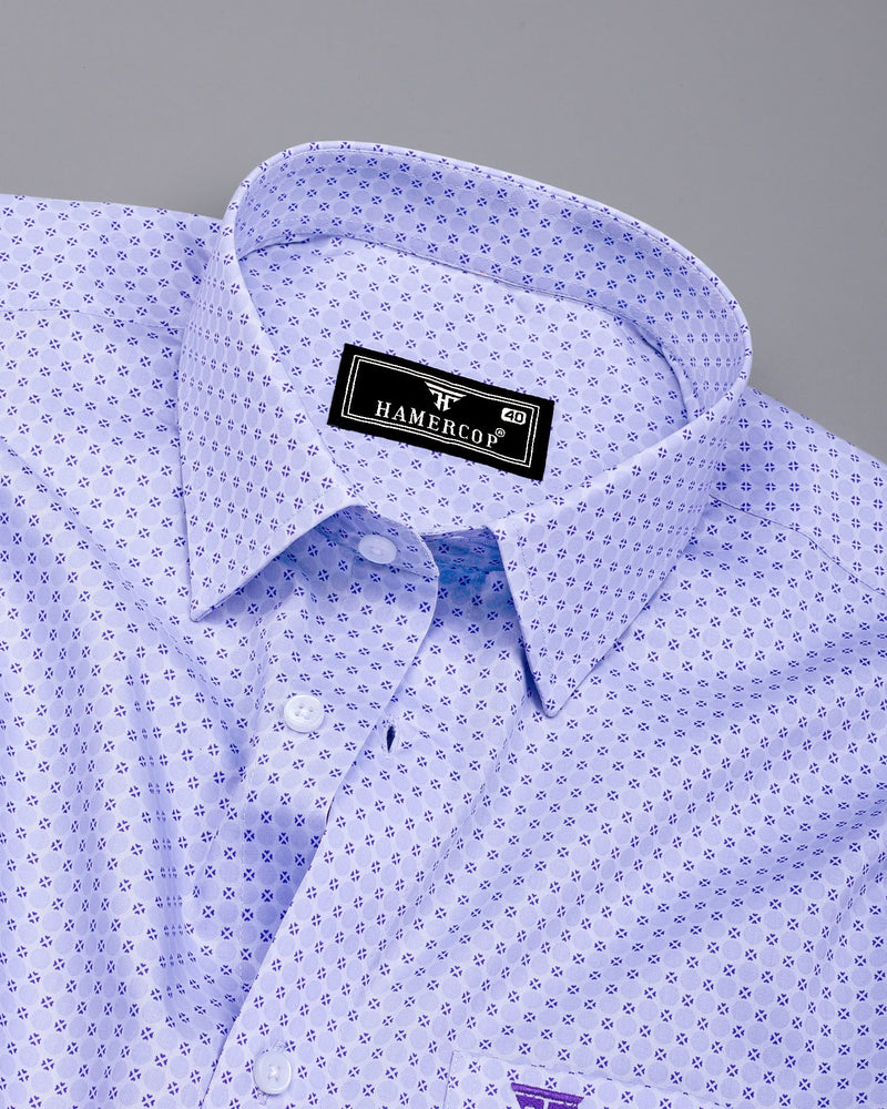 Meton SkyBlue With Gray Printed Formal Cotton Shirt