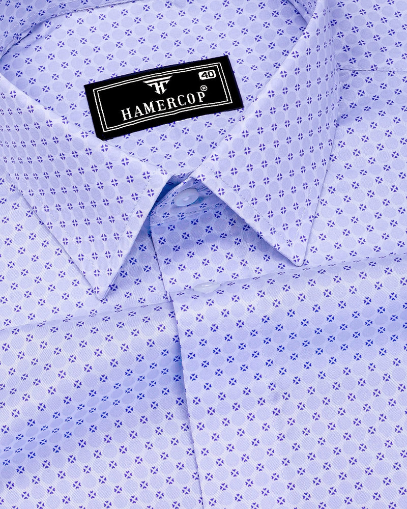 Meton SkyBlue With Gray Printed Formal Cotton Shirt