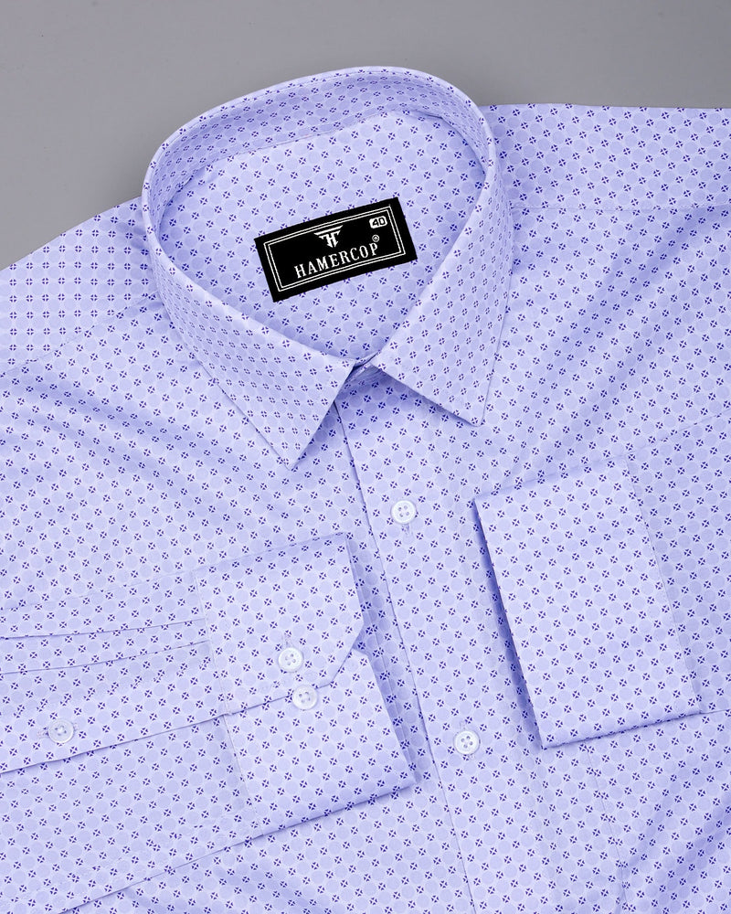 Meton SkyBlue With Gray Printed Formal Cotton Shirt