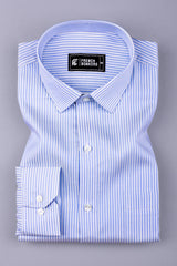 White with blue twill texture stripe cotton shirt