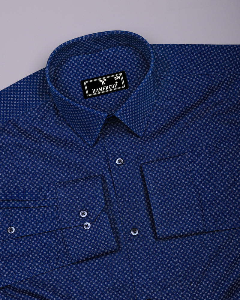 Cristos Blue With White Printed Formal Cotton Shirt