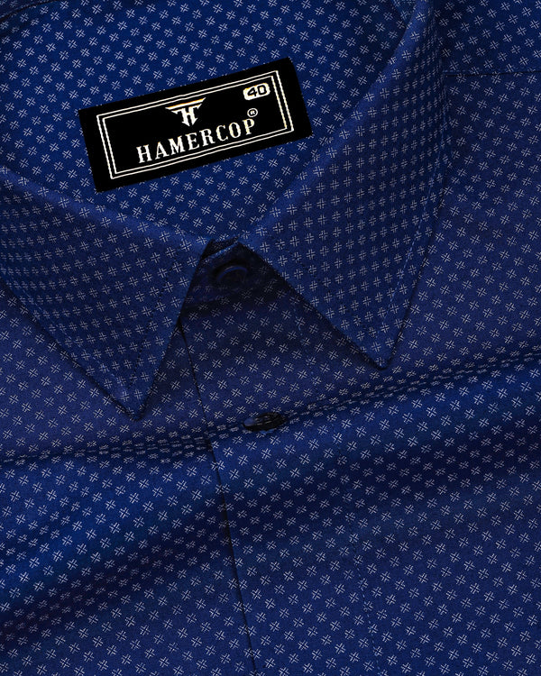 Cristos Blue With White Printed Formal Cotton Shirt