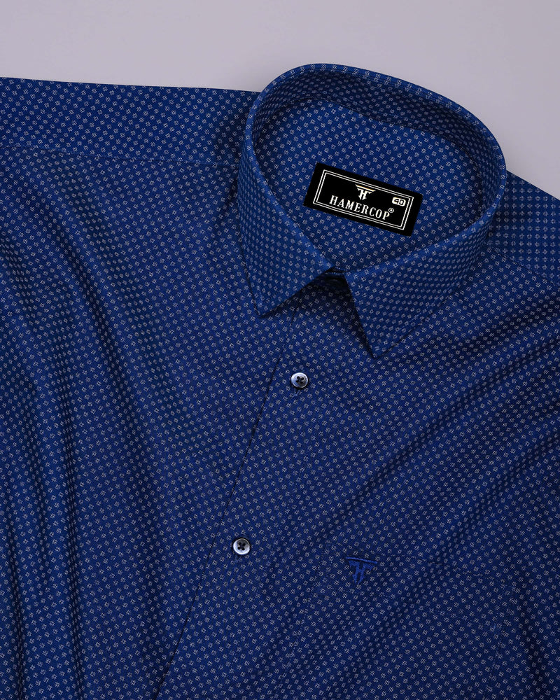 Cristos Blue With White Printed Formal Cotton Shirt