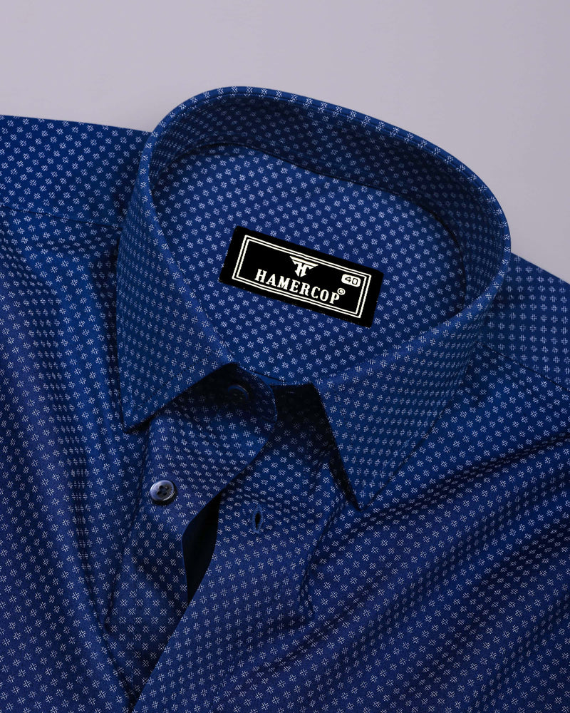 Cristos Blue With White Printed Formal Cotton Shirt