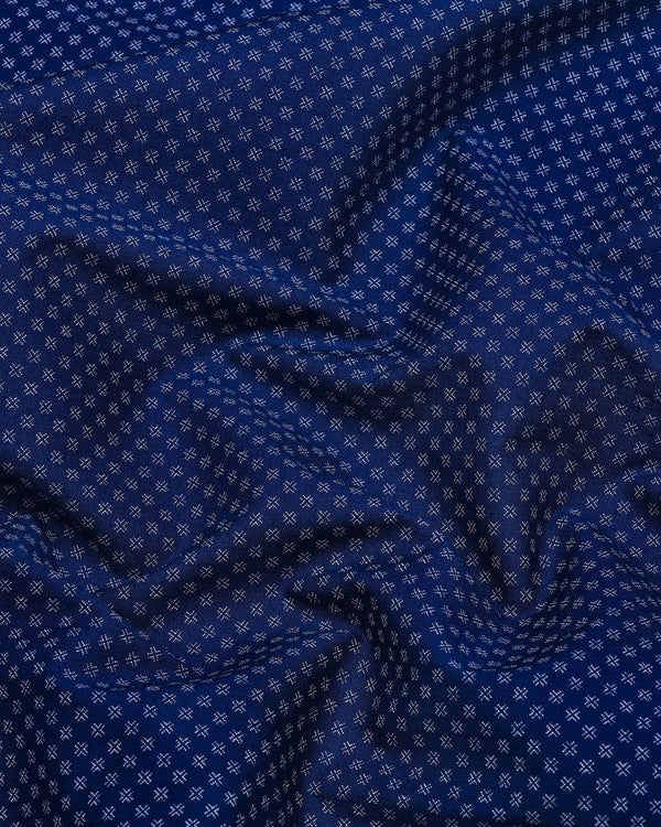 Cristos Blue With White Printed Formal Cotton Shirt