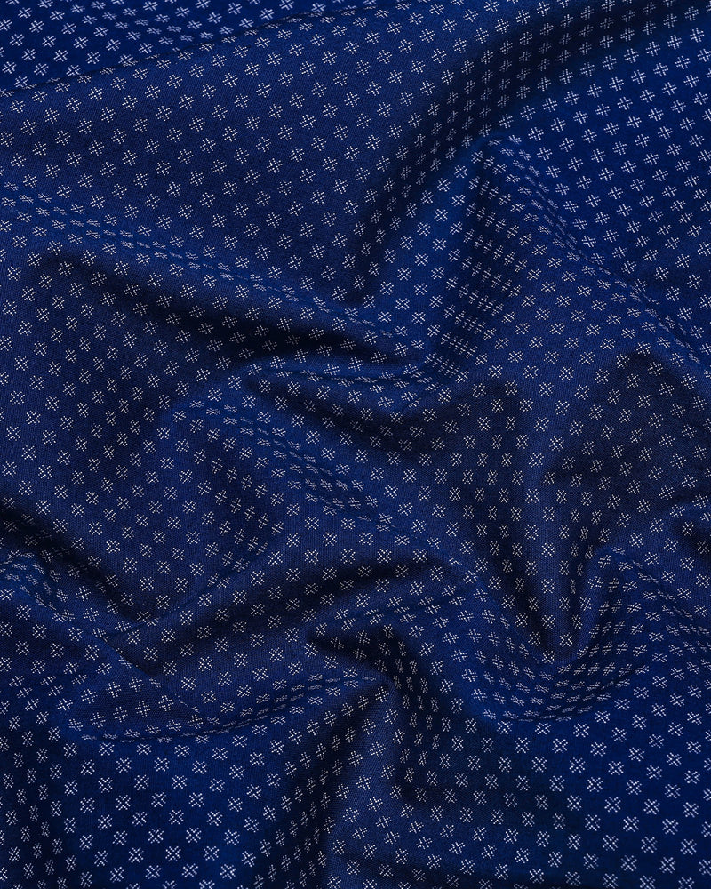 Cristos Blue With White Printed Formal Cotton Shirt