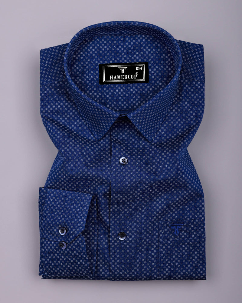 Cristos Blue With White Printed Formal Cotton Shirt