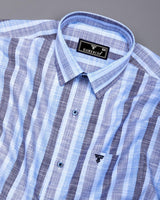 Brunoy Blue Dobby Stripe Cotton Shirt