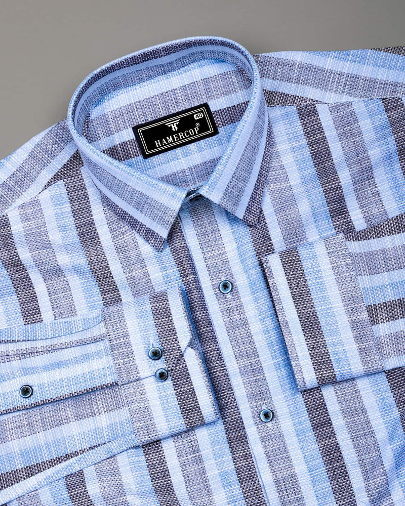 Brunoy Blue Dobby Stripe Cotton Shirt