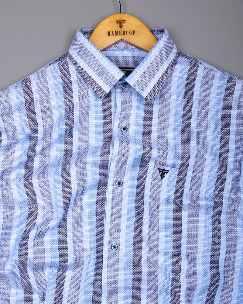 Brunoy Blue Dobby Stripe Cotton Shirt