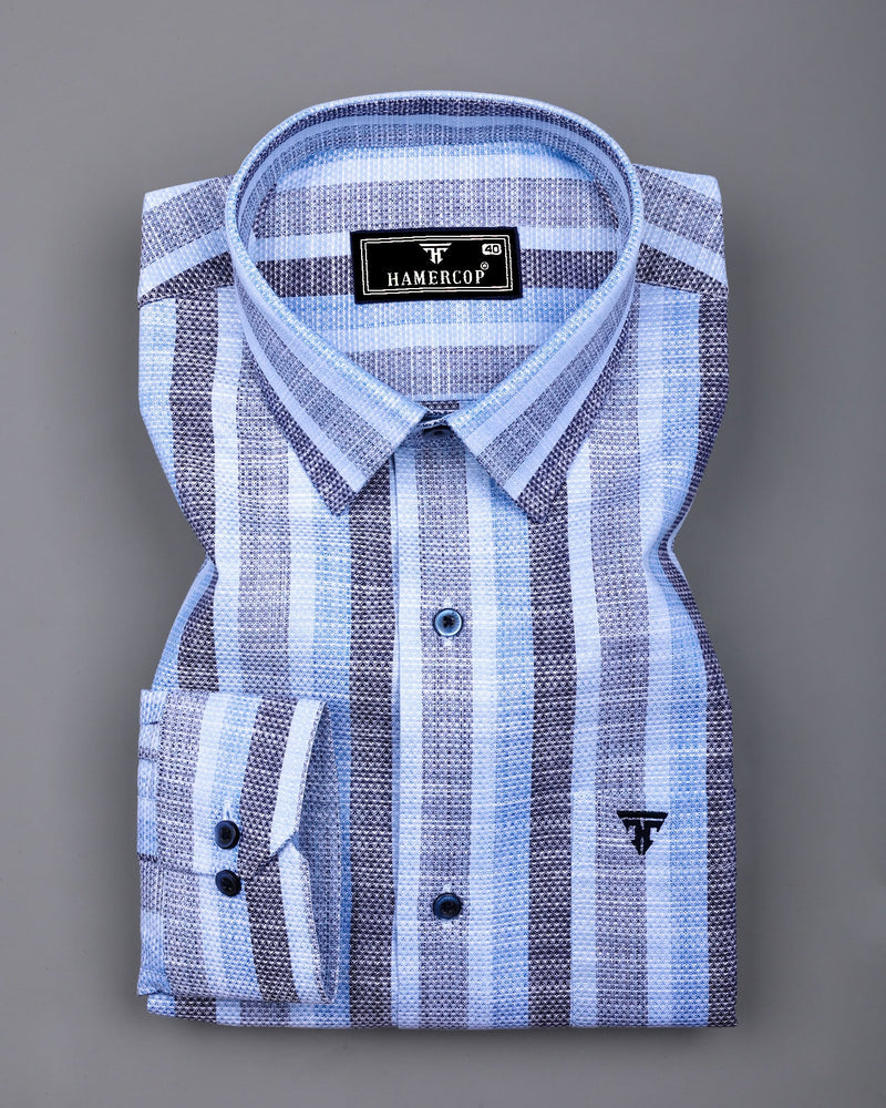 Brunoy Blue Dobby Stripe Cotton Shirt