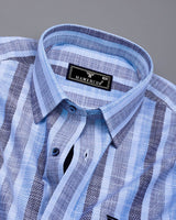 Brunoy Blue Dobby Stripe Cotton Shirt