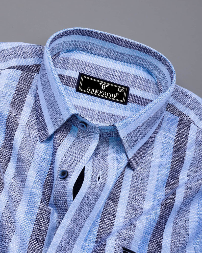 Brunoy Blue Dobby Stripe Cotton Shirt