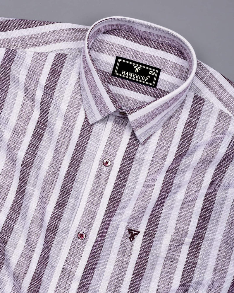 Brunoy Burgundy With Gray Dobby Stripe Cotton Shirt