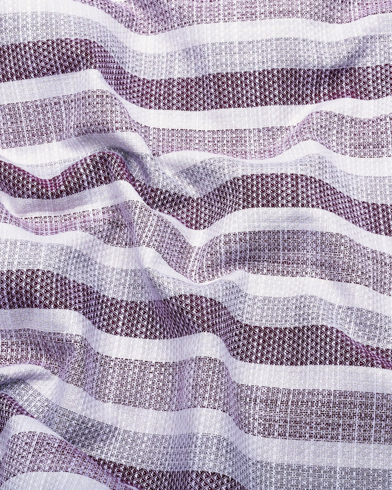 Brunoy Burgundy With Gray Dobby Stripe Cotton Shirt