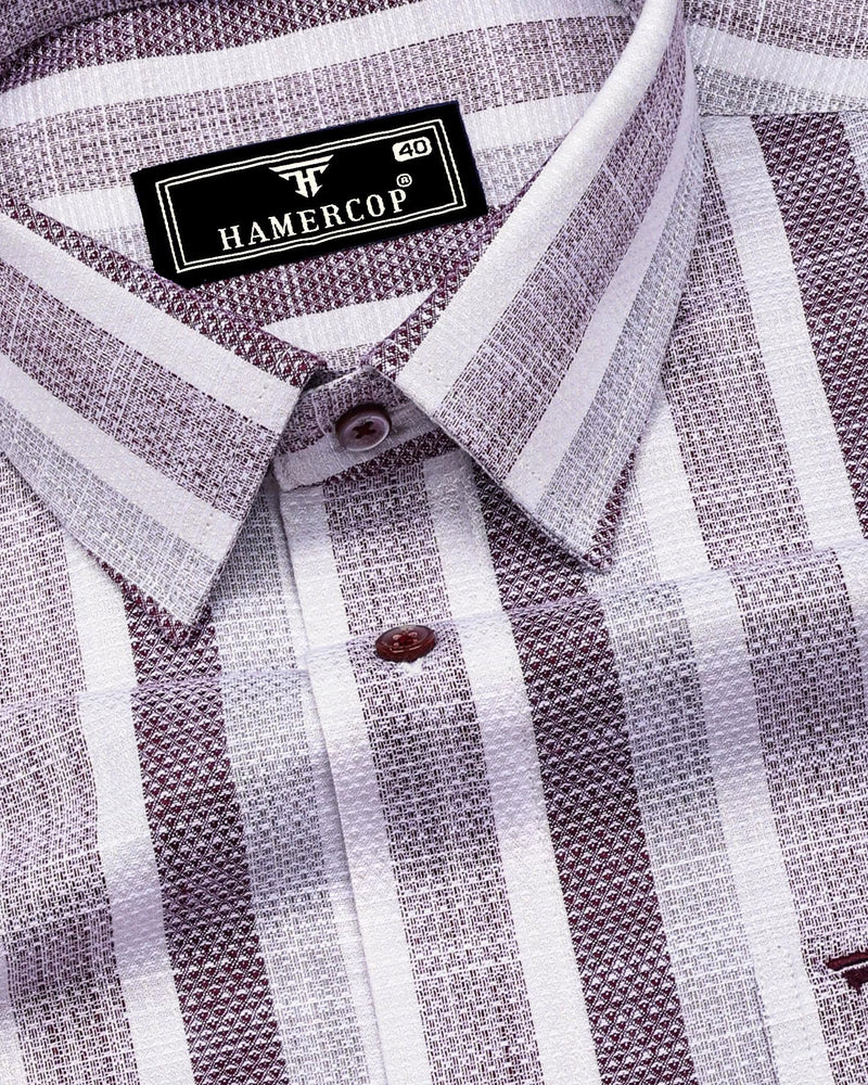 Brunoy Burgundy With Gray Dobby Stripe Cotton Shirt