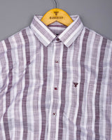 Brunoy Burgundy With Gray Dobby Stripe Cotton Shirt