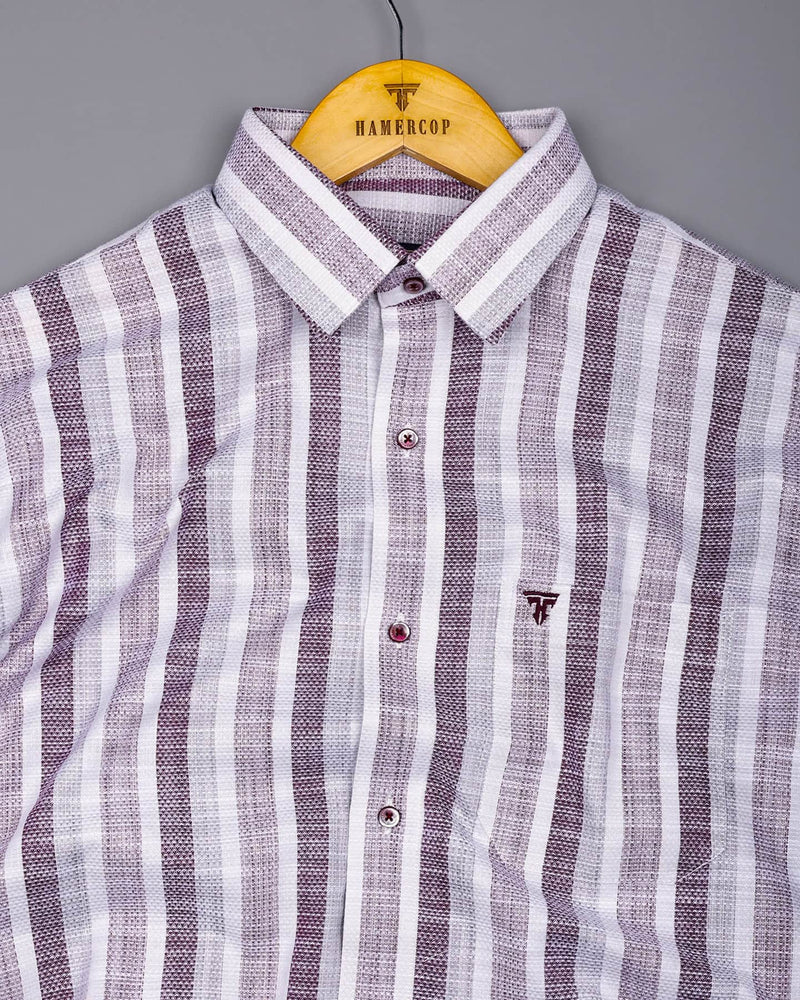 Brunoy Burgundy With Gray Dobby Stripe Cotton Shirt