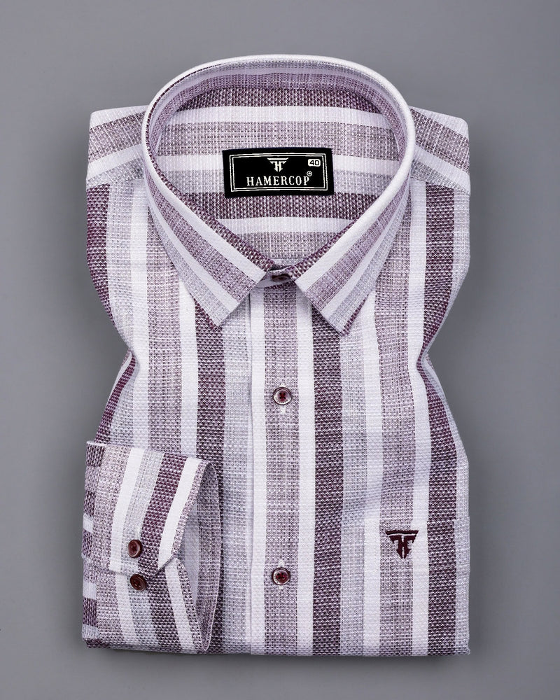 Brunoy Burgundy With Gray Dobby Stripe Cotton Shirt