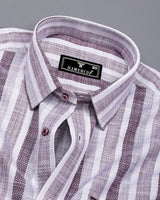 Brunoy Burgundy With Gray Dobby Stripe Cotton Shirt