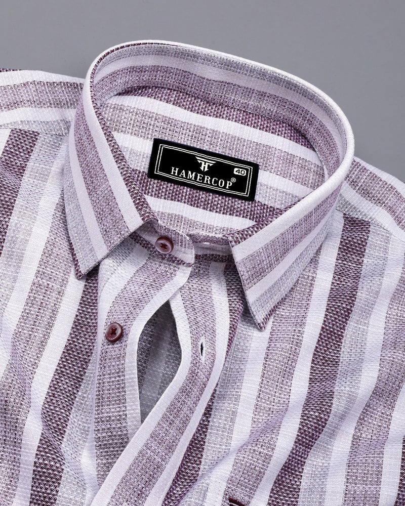 Brunoy Burgundy With Gray Dobby Stripe Cotton Shirt