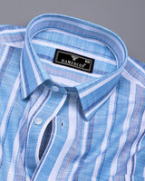 Sinery Blue With White Dobby Stripe Cotton Shirt