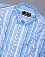Sinery Blue With White Dobby Stripe Cotton Shirt