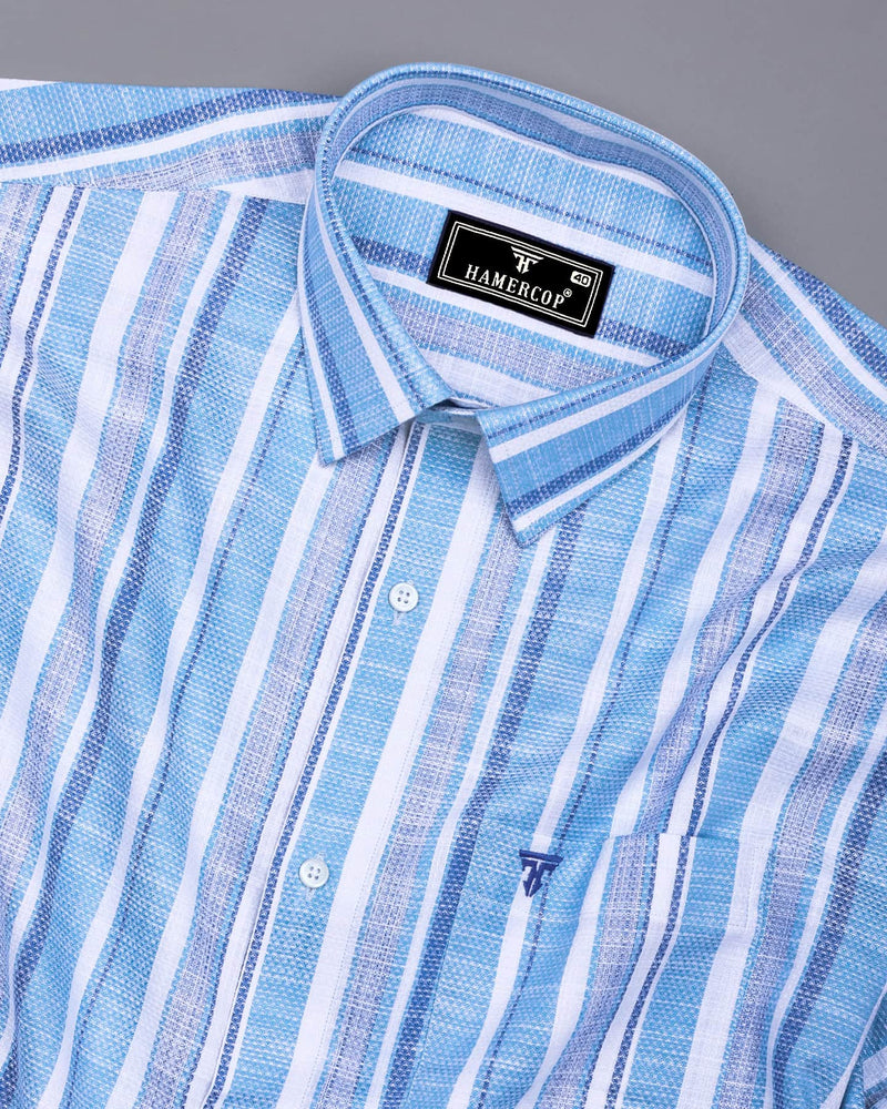 Sinery Blue With White Dobby Stripe Cotton Shirt