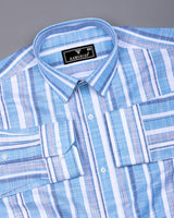 Sinery Blue With White Dobby Stripe Cotton Shirt