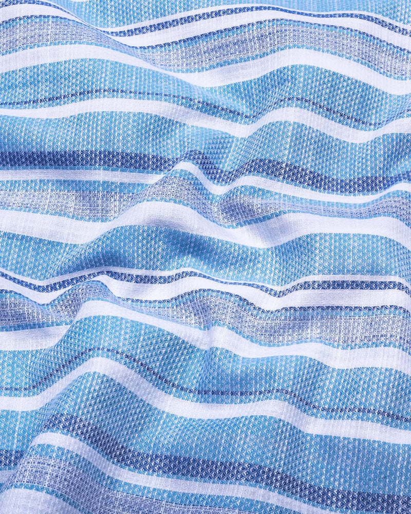 Sinery Blue With White Dobby Stripe Cotton Shirt