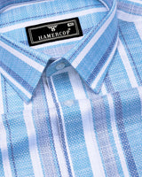 Sinery Blue With White Dobby Stripe Cotton Shirt